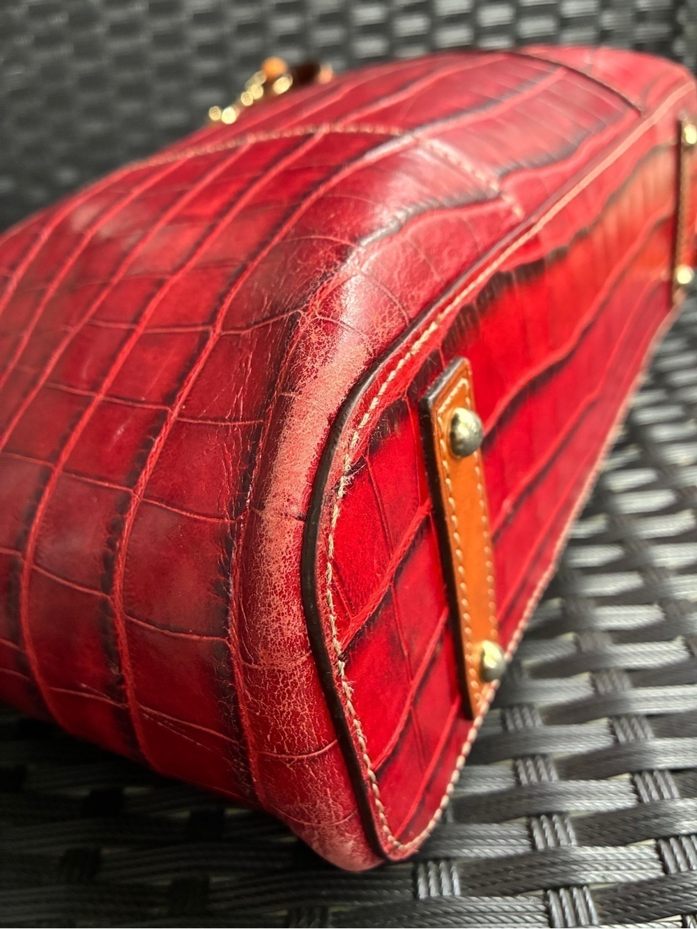 Dooney & Bourke Red Croc-Embossed Tote with Tan Straps - Picture 10 of 16